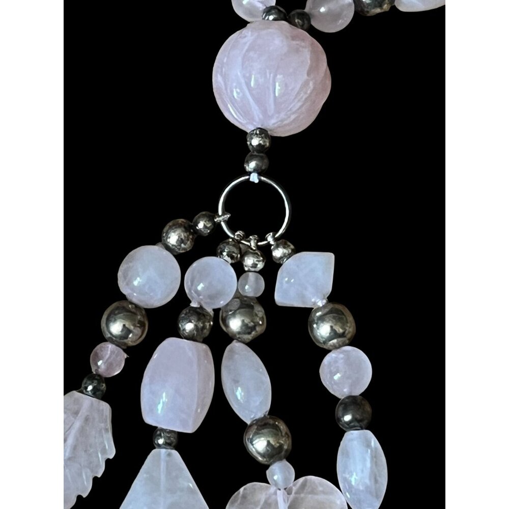 Vintage Rose Quartz Beaded Necklace w/Charms & Silver Accent Beads - Picture 10 of 16